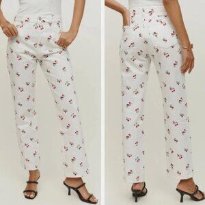 Reformation Cherry Embroidered High Rise Straight Jeans - Size 26